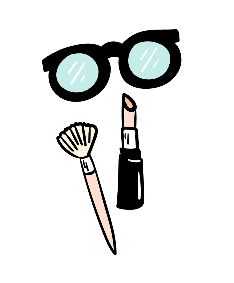 Glasses, cosmetic brush, and lipstick
